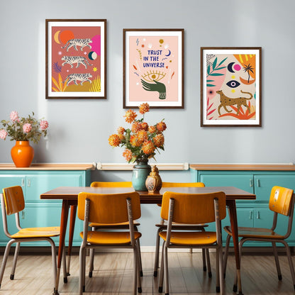 Boho Kunstdrucke Tiger Leopard Poster Set 30x40cm ohne Rahmen