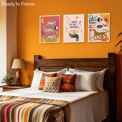 Boho Tiger Leopard Kunstdrucke Poster 30x40cm Set 3 Stück