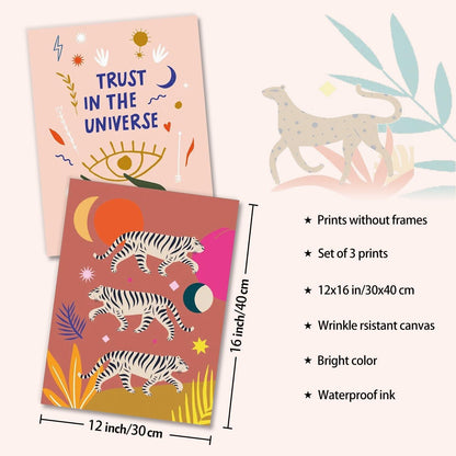 Boho Kunstdrucke Tiger Leopard Vintage Poster 30x40cm 3er Set