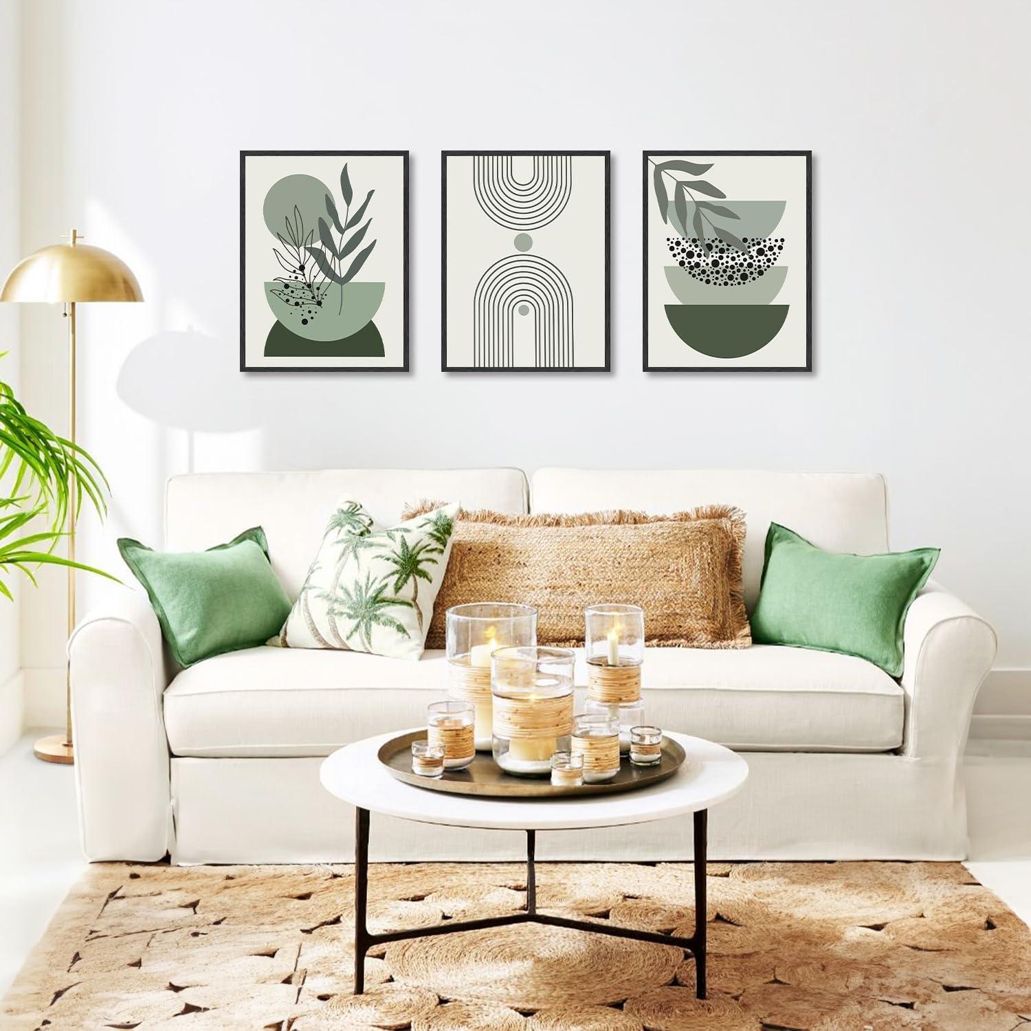 Boho Salbei Grün Kunstdrucke Poster Abstrakt Geometrisch Schlafzimmer Wohnzimmer 30x40 cm 3er Set