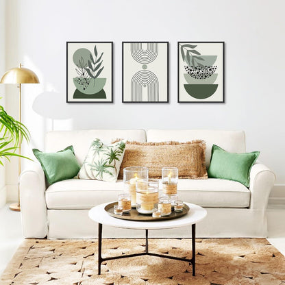 Boho Salbei Grün Kunstdrucke Poster Abstrakt Geometrisch Schlafzimmer Wohnzimmer 30x40 cm 3er Set
