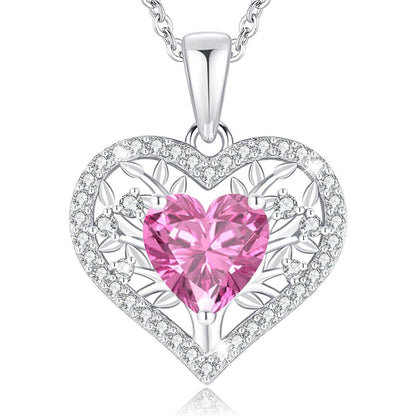 Silber Lebensbaum Herz Kette Damen 925 Sterling Geburtsstein