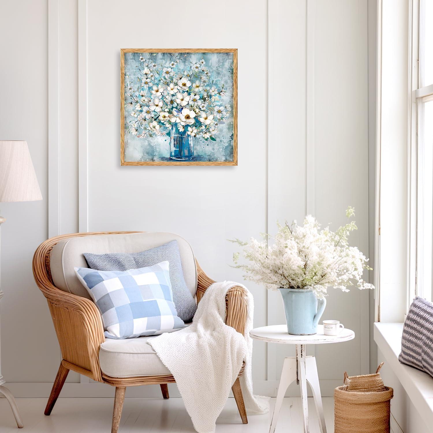 Blumen Leinwandbild Vintage Botanisch Wanddeko 40x40 Ohne Rahmen