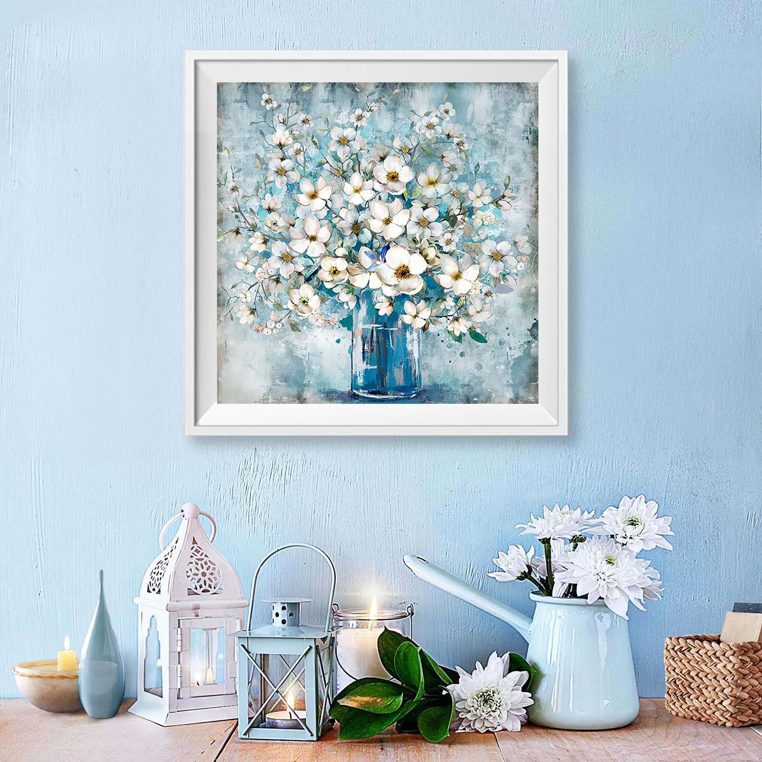 Blumen Leinwand Bild - Rustikales Vintage Ölgemälde 40x40 cm