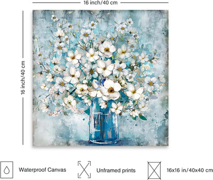 Dazzlewall Vintage Blumen Leinwandbilder Vase Ölgemälde Rustikales