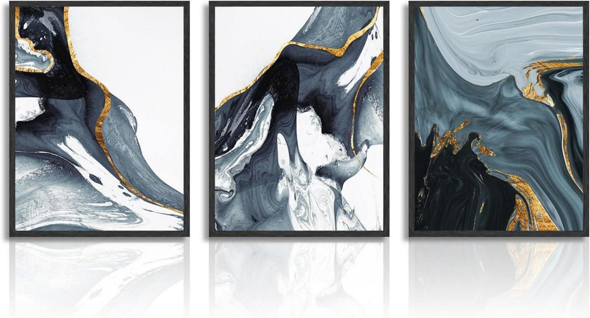 Abstrakte Kunstdrucke Poster Blau Gold Schwarz Weiß 30X40 cm 3er Set