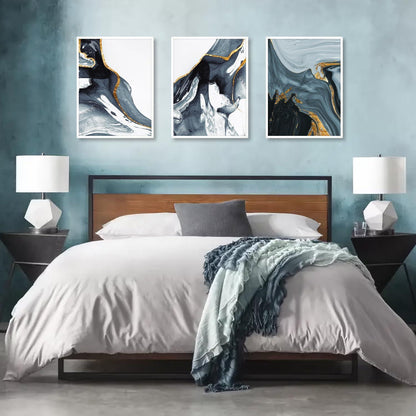 Abstrakte Kunstdrucke Poster Blau Gold Schwarz Weiß 30x40 cm