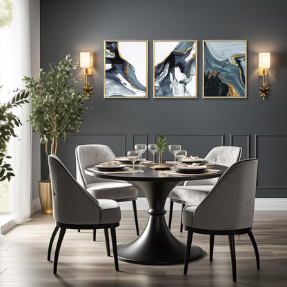 Abstrakte Kunstdrucke Poster Blau Gold Schwarz Weiß 30X40 cm 3er Set