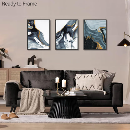 Dazzlewall Abstrakte Poster Blau Gold Schwarz Weiß Wandbilder 30x40cm 3er Set