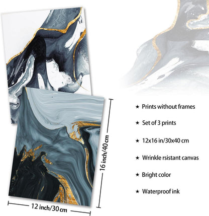 Abstrakte Kunstdrucke Poster Set Blau Gold Schwarz Weiß 30x40cm SEO