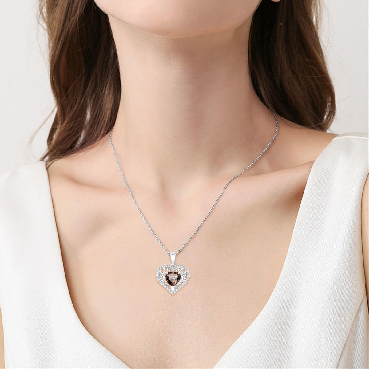 Silber Lebensbaum Herz Kette Damen 925 Sterling Geburtsstein