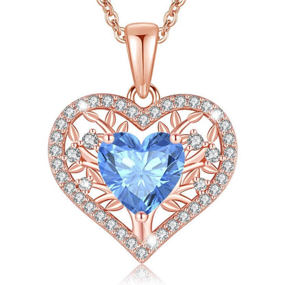 Lebensbaum Herz Kette Damen 925 Sterling Silber Geburtsstein