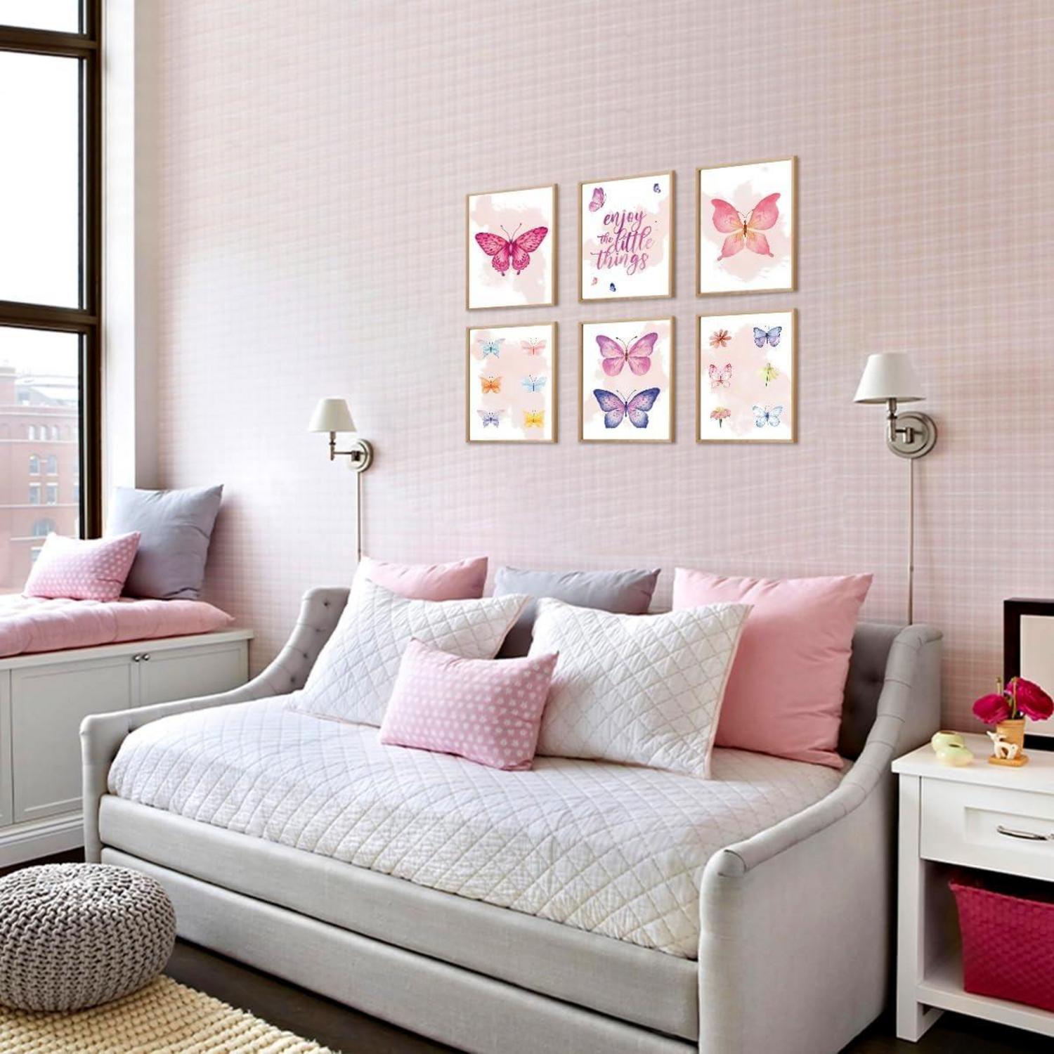 Dazzlewall Aquarell Schmetterling Poster Set 20x25 cm ohne Rahmen, motivierende Wandbilder 6er Set