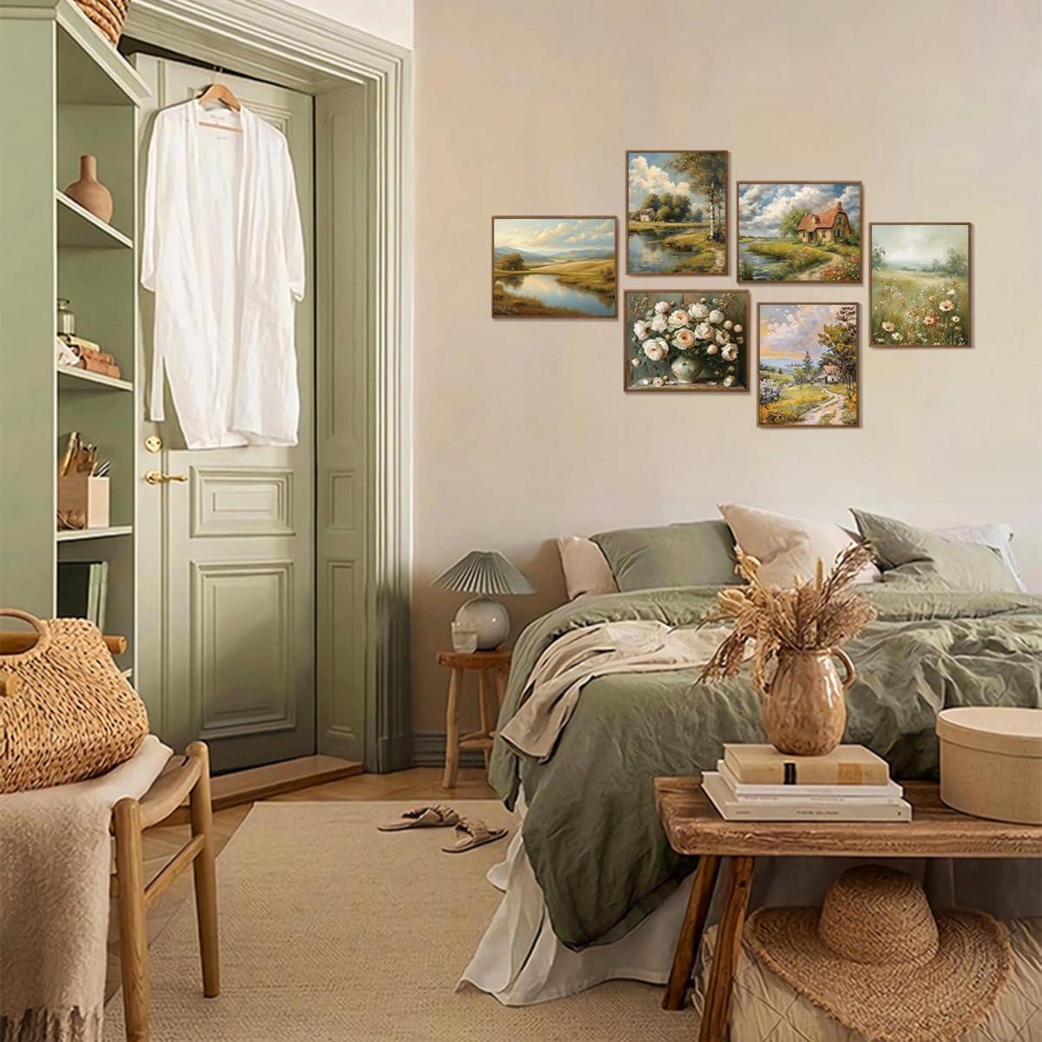 Vintage Bauernhaus Leinwand Poster 20x25 cm 6er Set