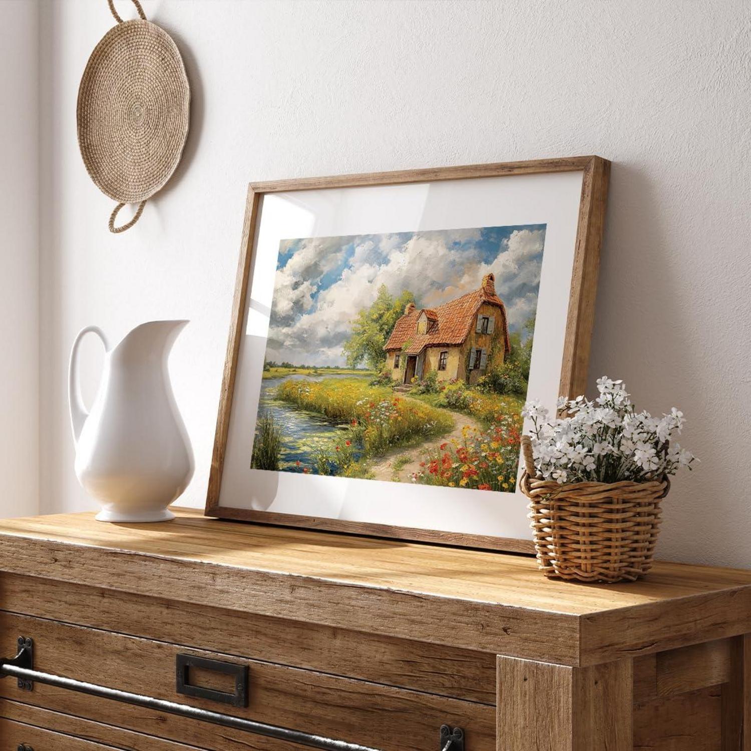 Vintage Bauernhaus Leinwand Kunstdrucke Poster 20x25 cm Set