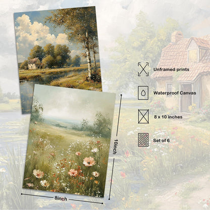 Vintage Französischer Landhausstil Leinwand Poster 20x25 cm 6er Set