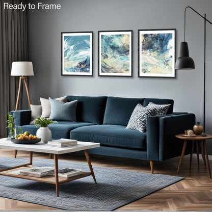 Moderne Abstrakte Ozean Himmel Poster Set 30x40 cm 3er - Hellblau Gold