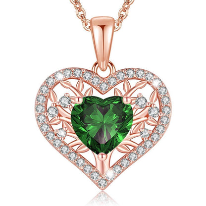 Silber Lebensbaum Herz Kette Damen 925 Sterling Geburtsstein