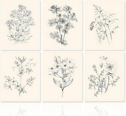 Vintage Blumen Leinwand Bilder Wandposter Set 20x25 cm 6er Set