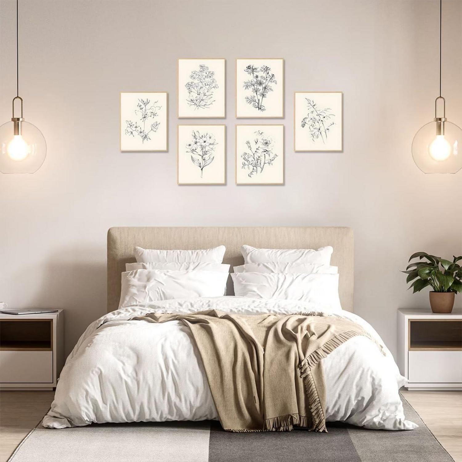 Vintage Blumen Leinwand Poster Set, Botanische Kunstdrucke