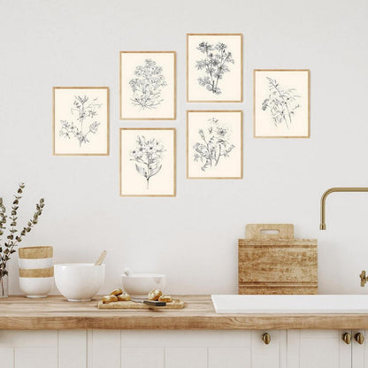 Vintage Blumen Leinwand Kunstdrucke Wandposter 20x25cm Dekor Set 6er