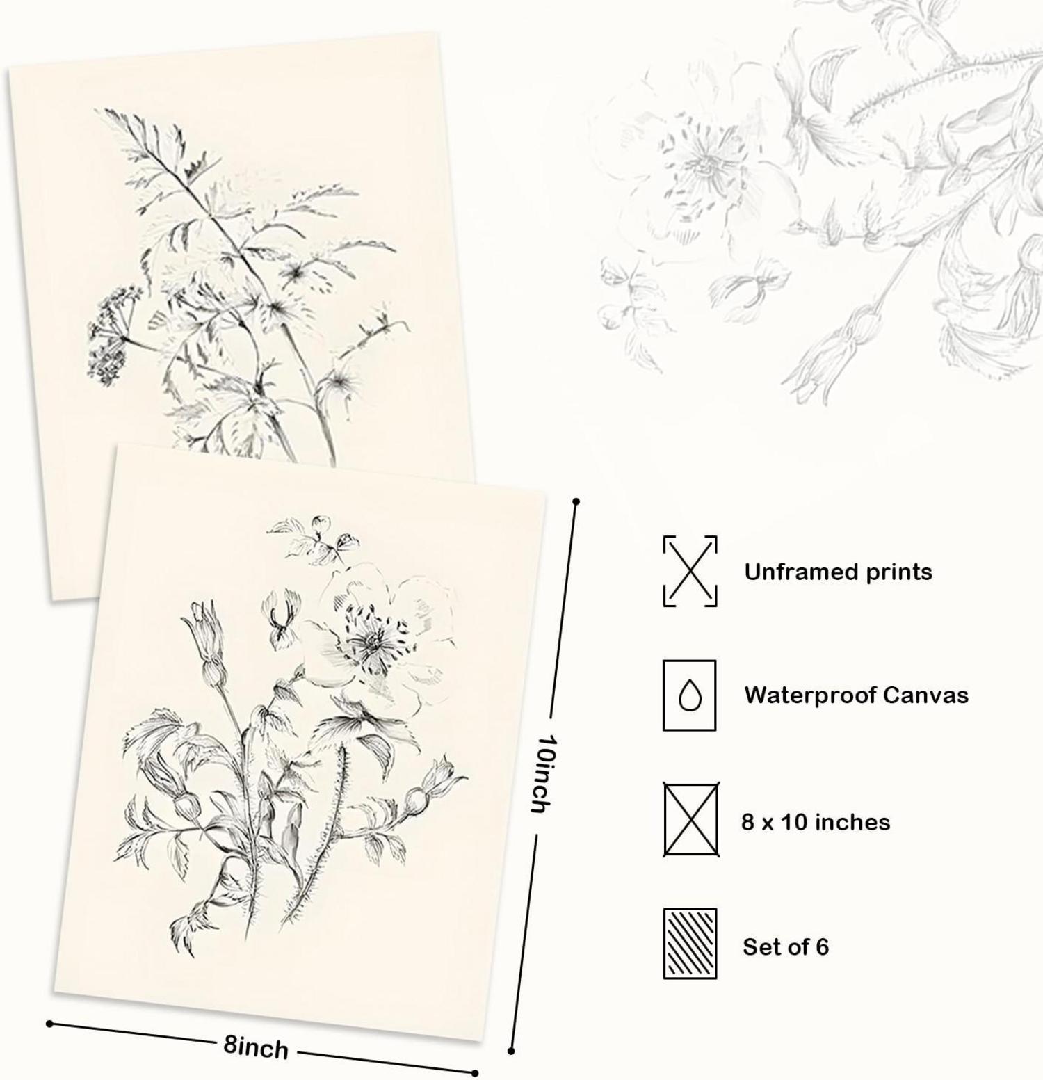 Vintage Blumen Leinwand Poster Set 20x25 cm, 6er ohne Rahmen