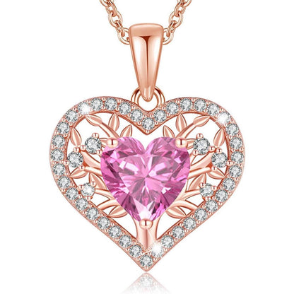 Silber Lebensbaum Herz Kette Damen 925 Sterling Geburtsstein