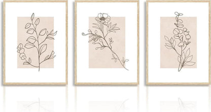Beige Botanische Wandbilder Set Minimalistisch 30x40 cm 3erBloc