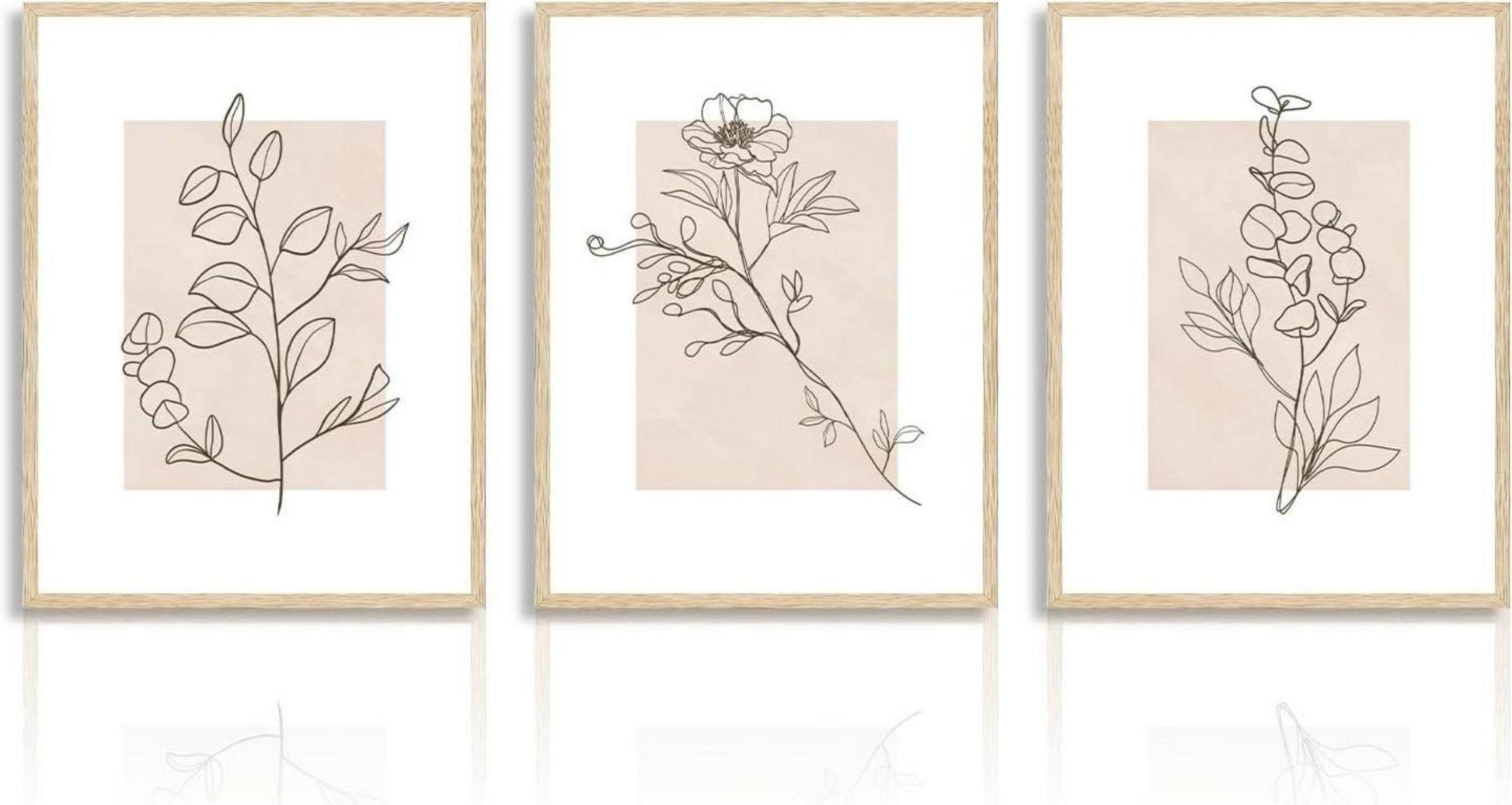 Beige Botanische Wandbilder Set Minimalistisch 30x40 cm 3erBloc