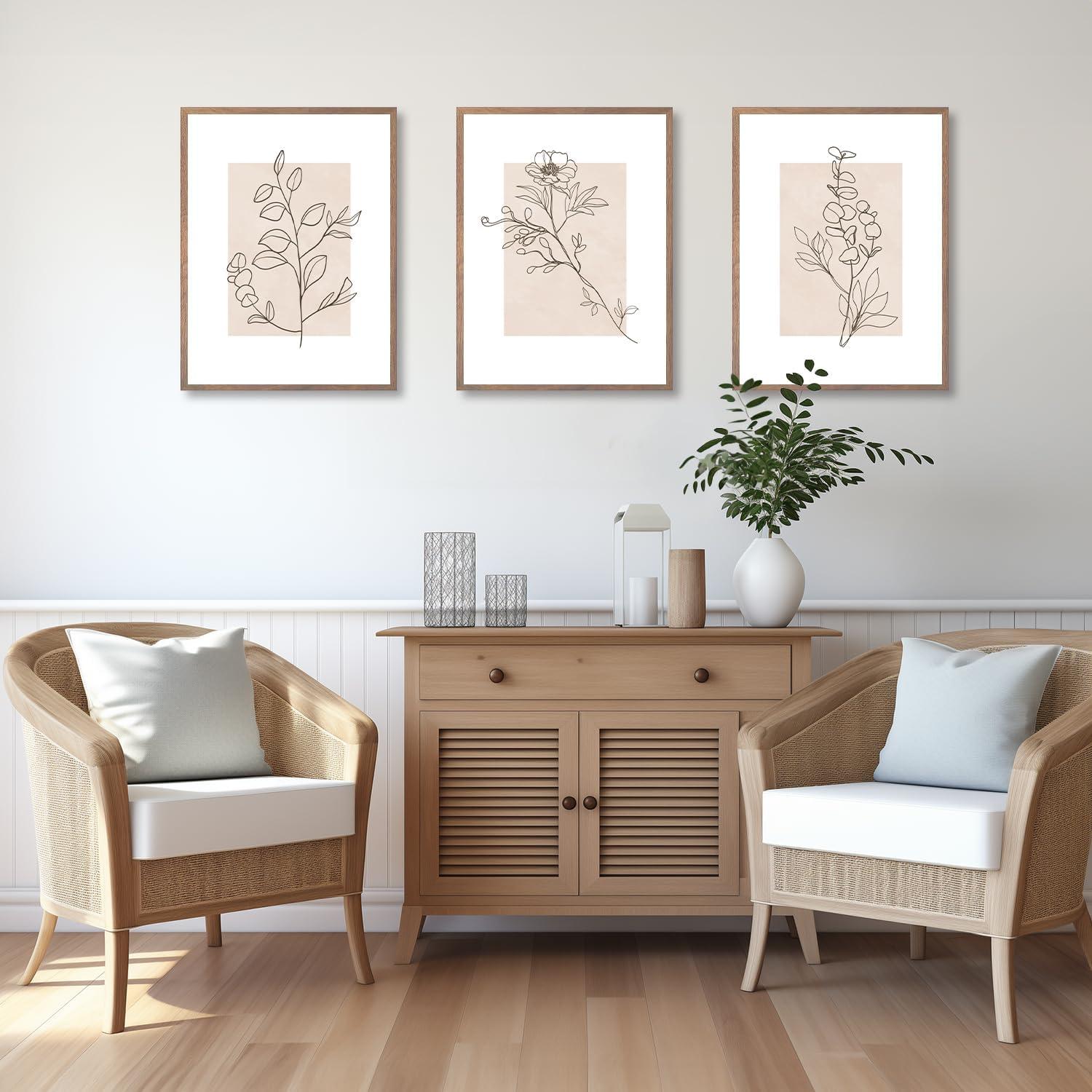 Beige Botanische Leinwand Bilder 30x40 cm 3er Set