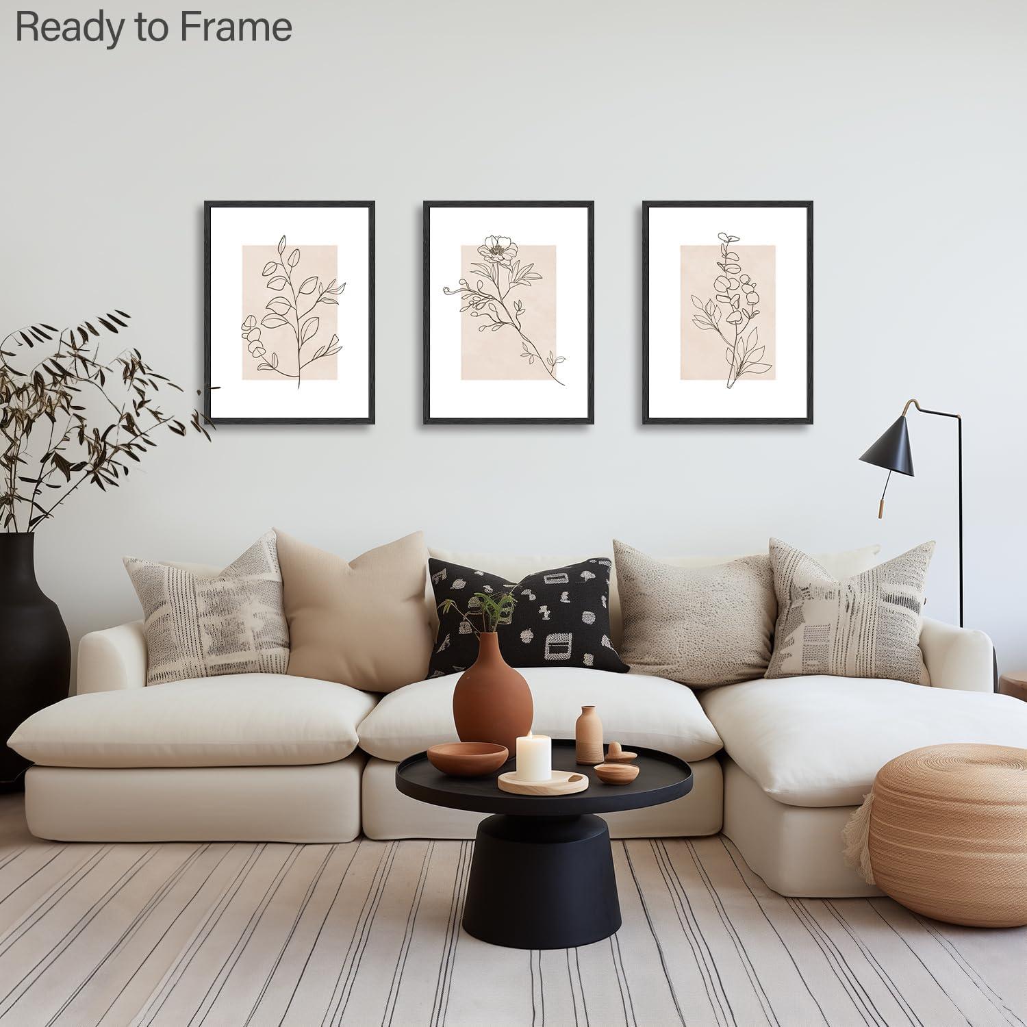 Beige Botanische Wandbilder Set Minimalistisch 30x40 cm 3erBloc