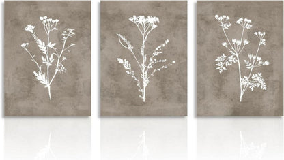 Boho Vintage Botanical Leinwandbilder Blumen Wandbilder 30x40cm 3er