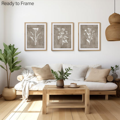 Boho Vintage Leinwand Bilder Blumen Wandbilder Bauernhaus Dekor 30x40cm 3er Set