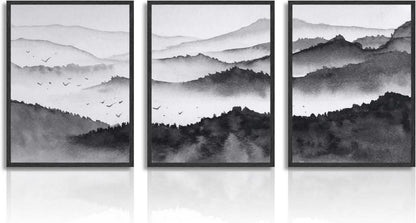 Schwarz Weiße Berg Landschaft Poster Set für Wohnzimmer Schlafzimmer