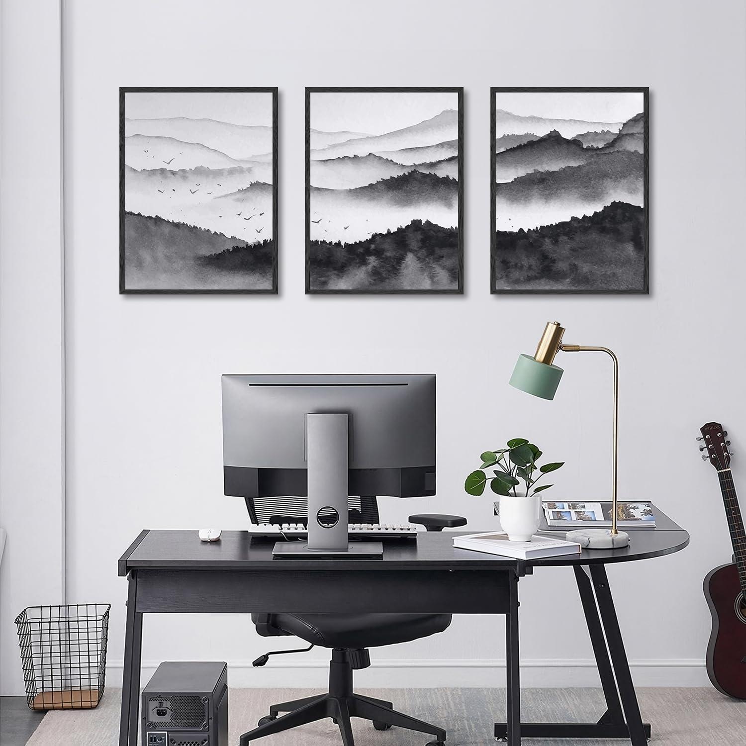 Schwarz Weiß Berg Landschaft Poster 30x40 cm 3er Set