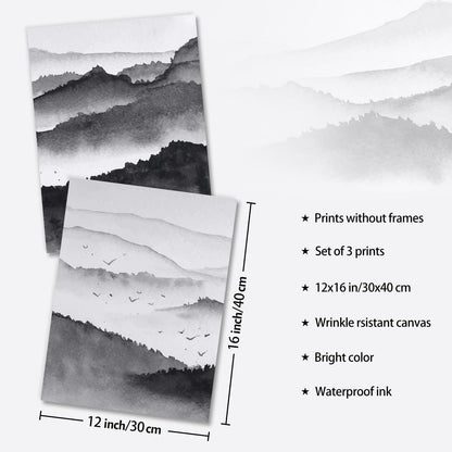 Kunstdrucke Poster Schwarz Weiß Berg Landschaft Wandbilder 30x40cm 3er