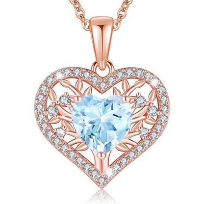 Silber Lebensbaum Herz Kette Damen 925 Sterling Geburtsstein