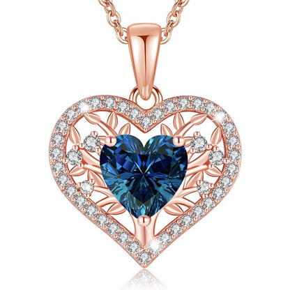 Silber Lebensbaum Herz Kette Damen 925 Sterling Geburtsstein