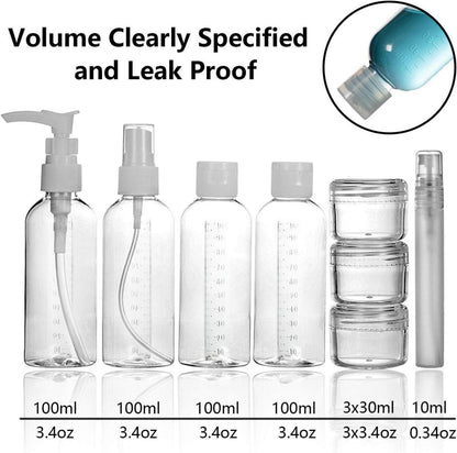 Kulturbeutel Durchsichtig Transparent mit 8 Reise Flaschen 100ml