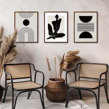 Boho Abstrakte Kunstdrucke Poster Schwarz Weiß Geometrisch