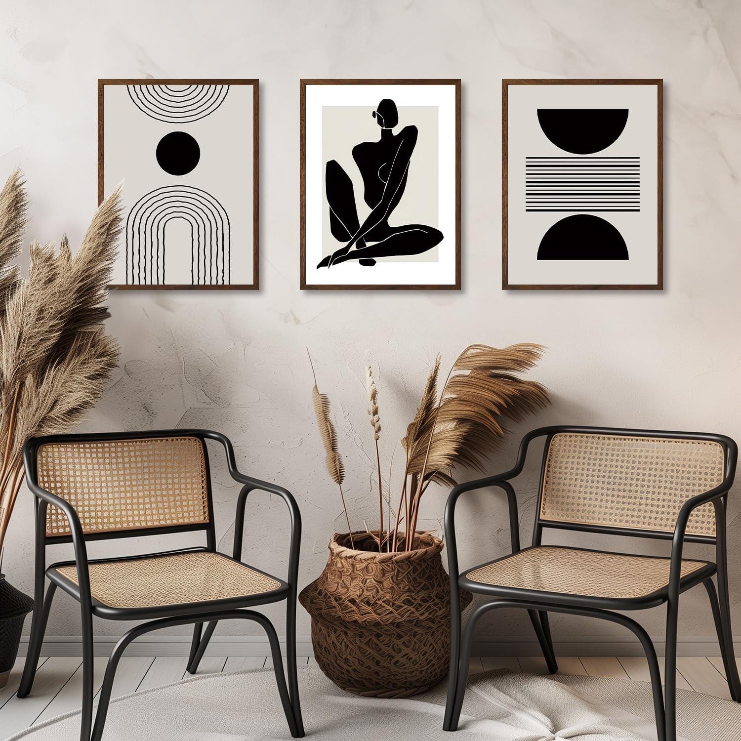 Boho Abstrakte Kunstdrucke Poster Schwarz Weiß Geometrisch