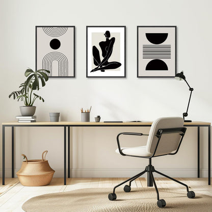 Boho Abstrakte Kunstdrucke Schwarz Weiß Geometrische Poster 30X40 cm