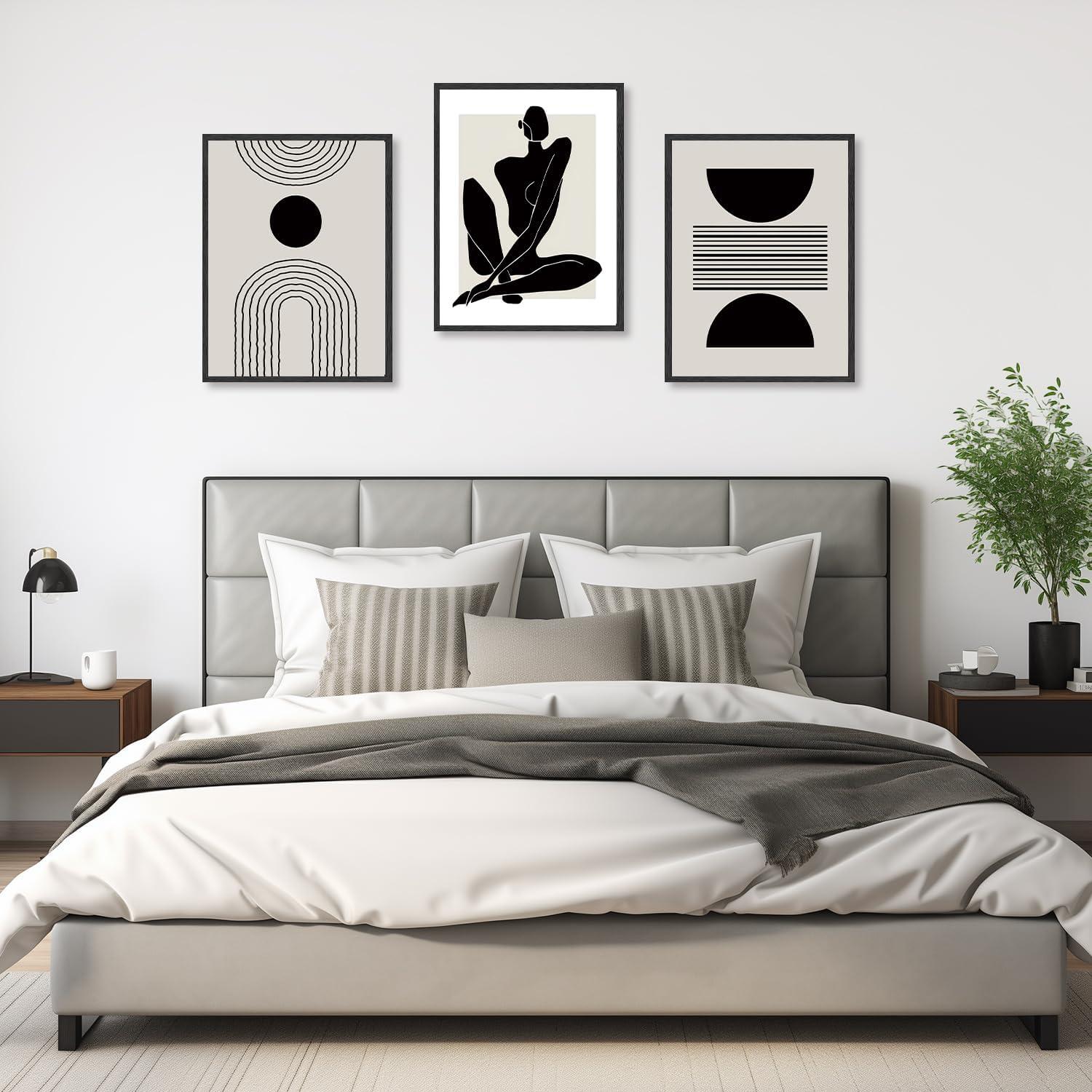 Boho Geometrische Abstrakte Poster Set Schwarz Weiß Dekor 30x40cm 3er