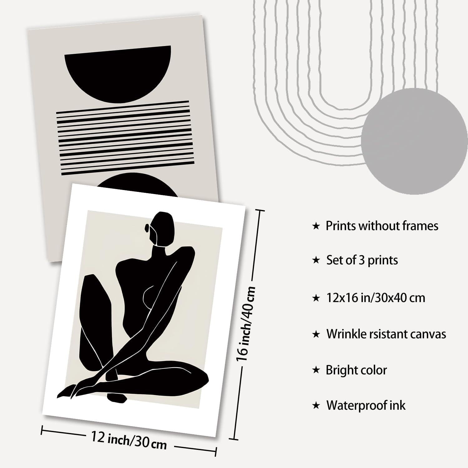 Abstrakte Boho Kunstdrucke Schwarz Weiß Geometrisches Wandbild 30x40