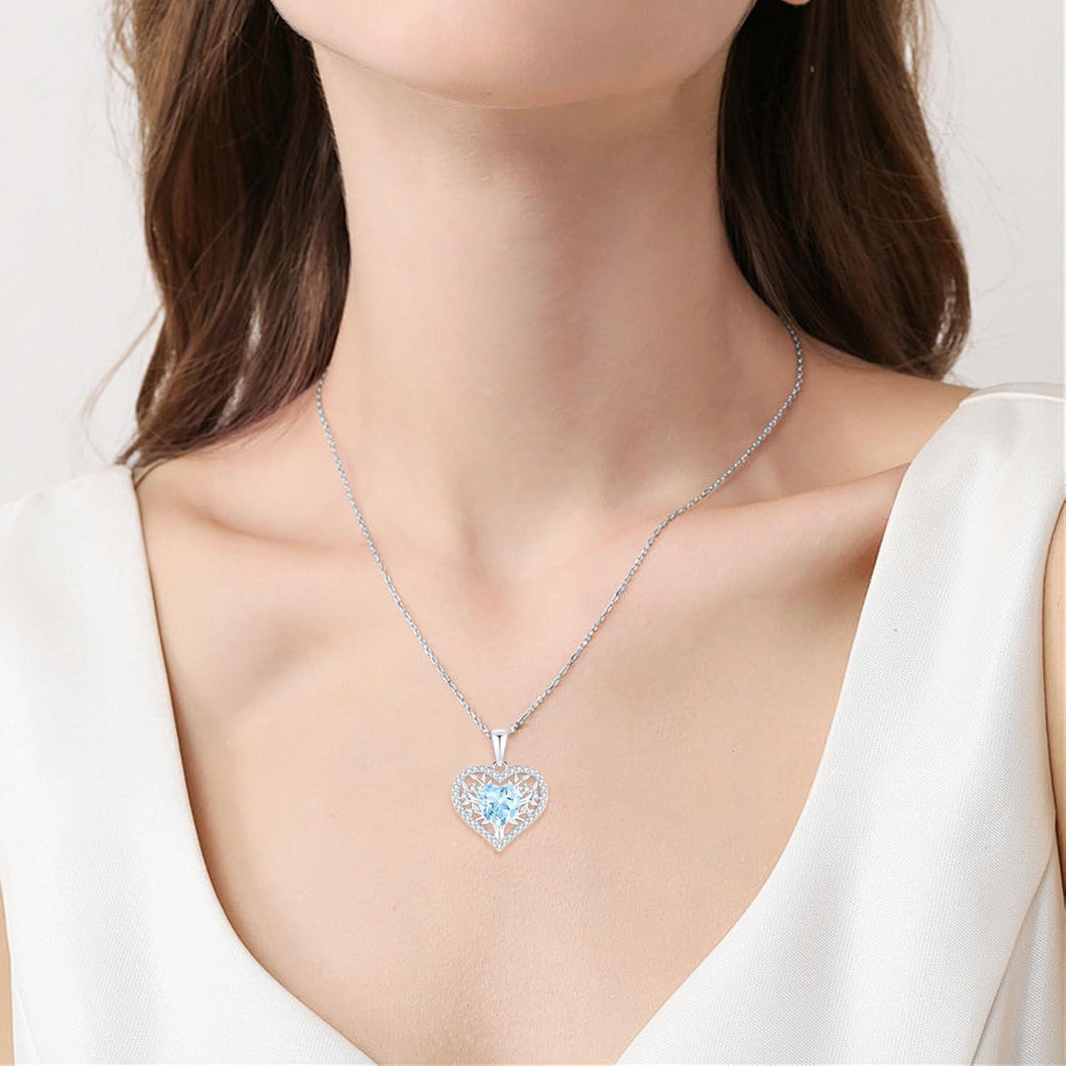Lebensbaum Herz Kette 925 Silber Geburtsstein Anhänger Halskette