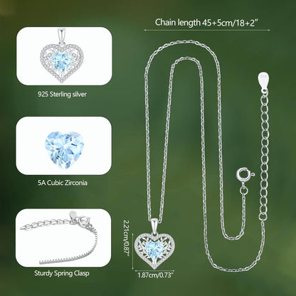LAVUMO Lebensbaum Herz Kette Damen 925 Sterling Silber Geburtsstein Anhänger Halskette