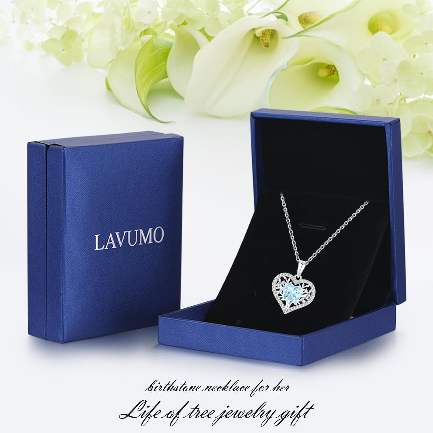 Lebensbaum Herz Kette Damen 925 Silber Geburtsstein Anhänger Halskette