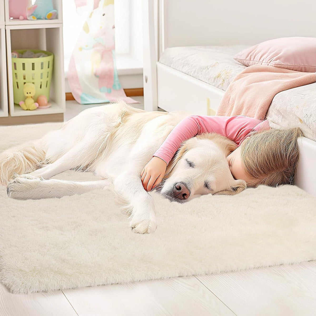 Hochflor Teppich Creme 160x230 – Flauschiger Wohnzimmerteppich