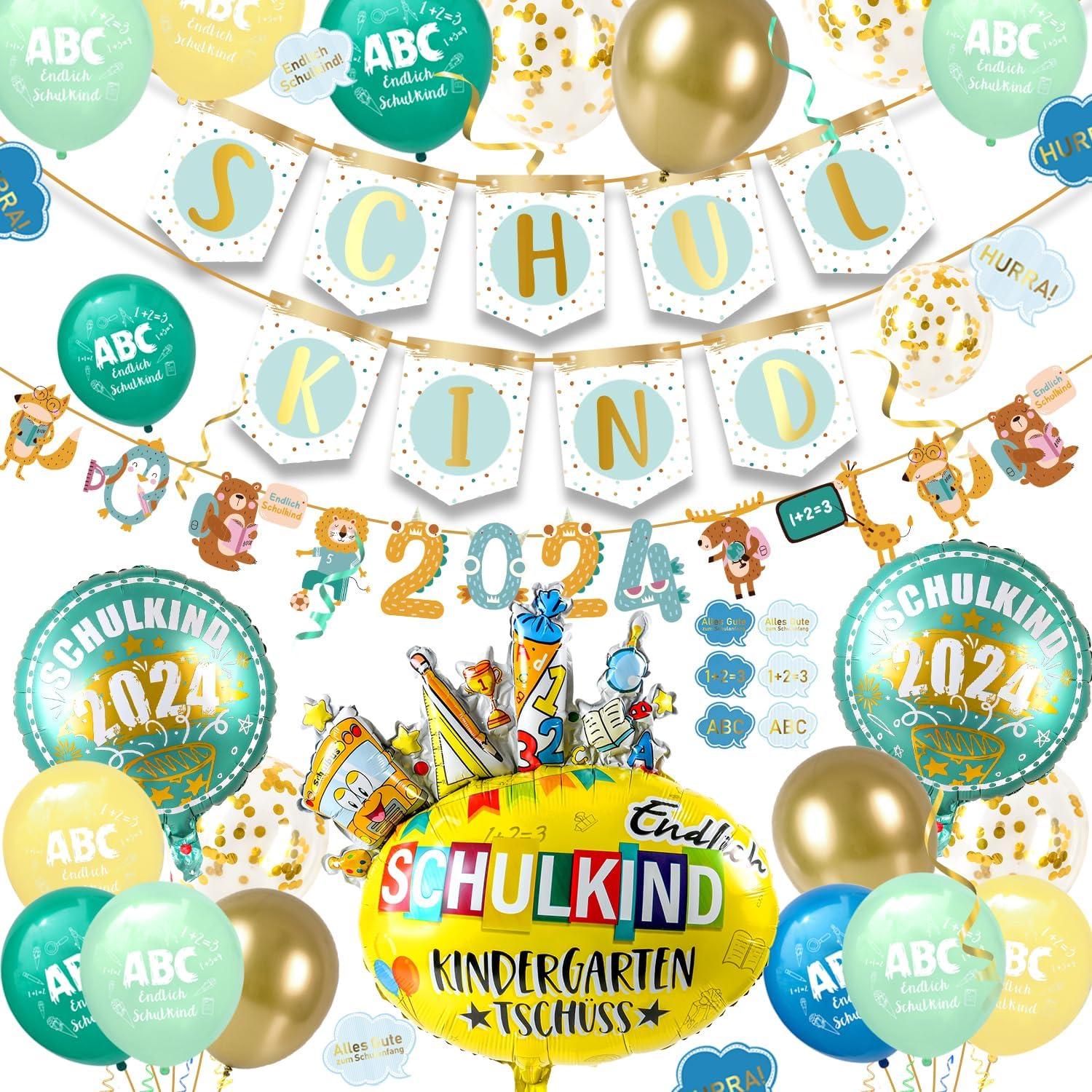 Einschulung Deko Set 2024 Schulkind Girlande Luftballon Konfetti