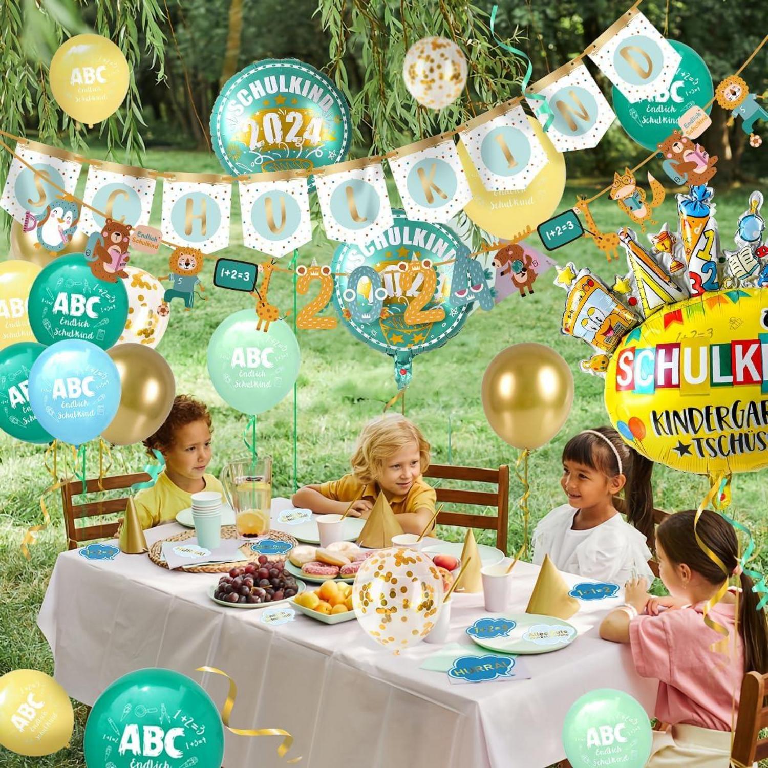 Einschulung Deko Set 2024 Schulkind Jungen Mädchen Luftballon Girlande Konfetti